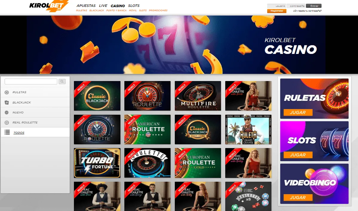 Lobby de juegos: slots, mesas y game shows