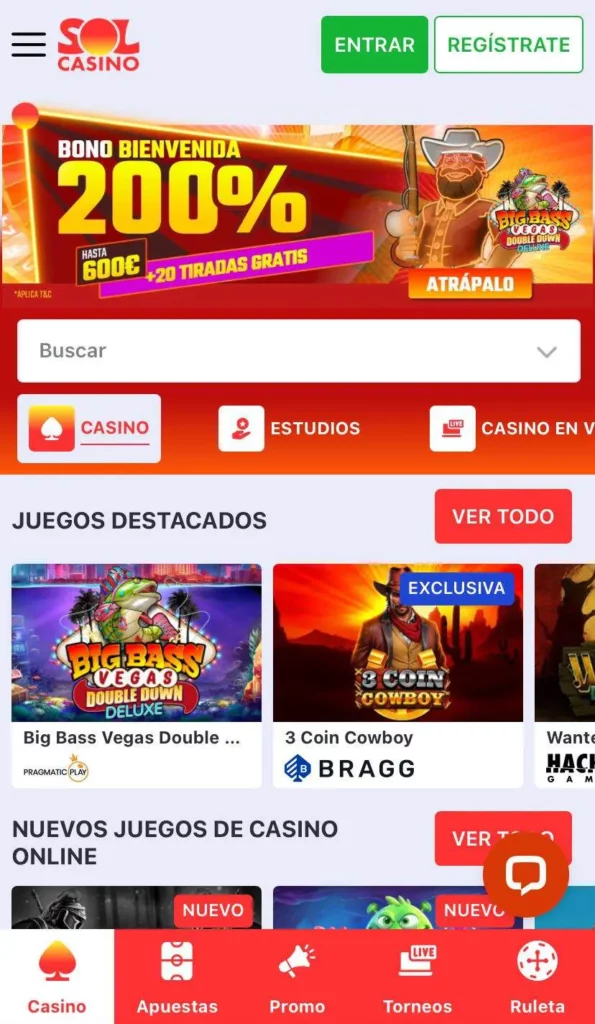 Aplicación móvil de Solcasino