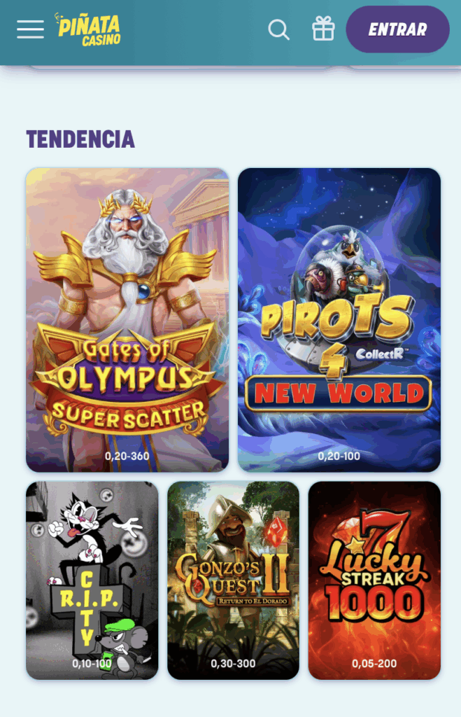 Catálogo de juegos de Piñata Casino