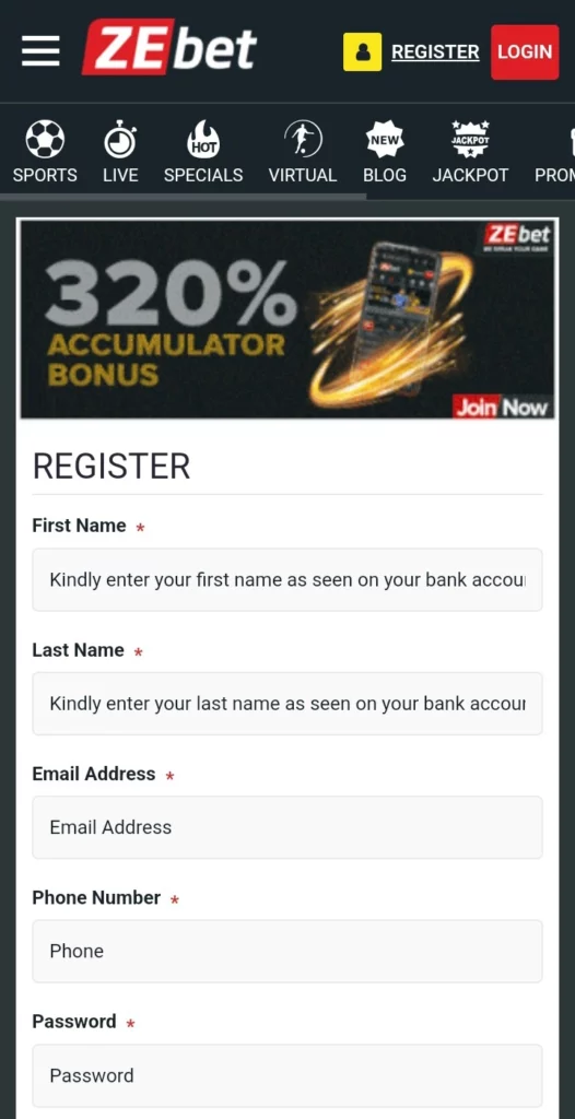 Registro en Zebet