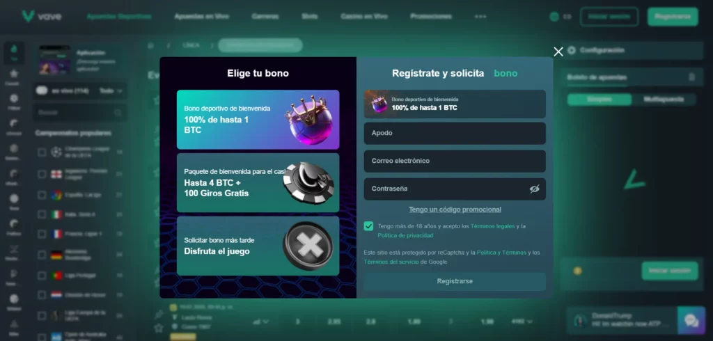 Registro (Vave Casino)
