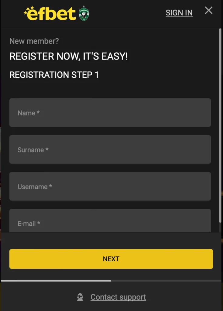 Registro Efbet