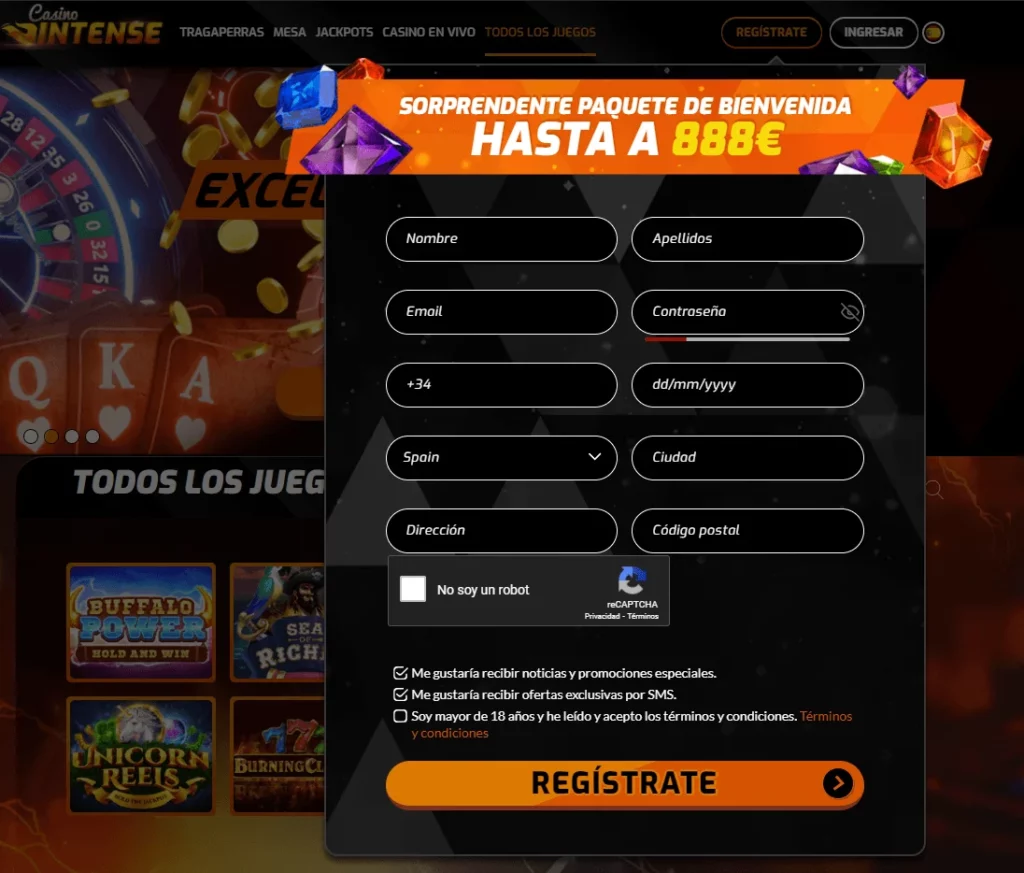 Registro Casino Intense