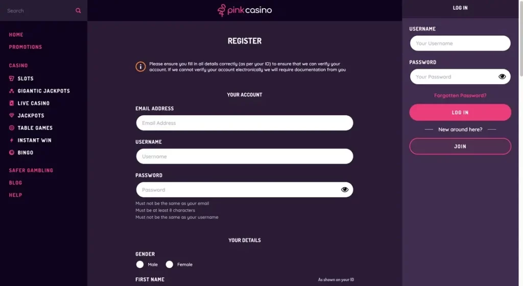 Pink registro